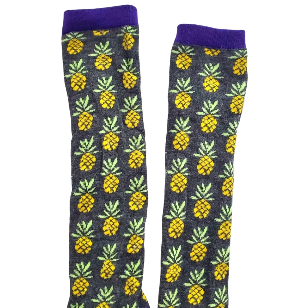 Womens Pineapple‎ Print Knee High Socks One Size Gray Yellow Purple